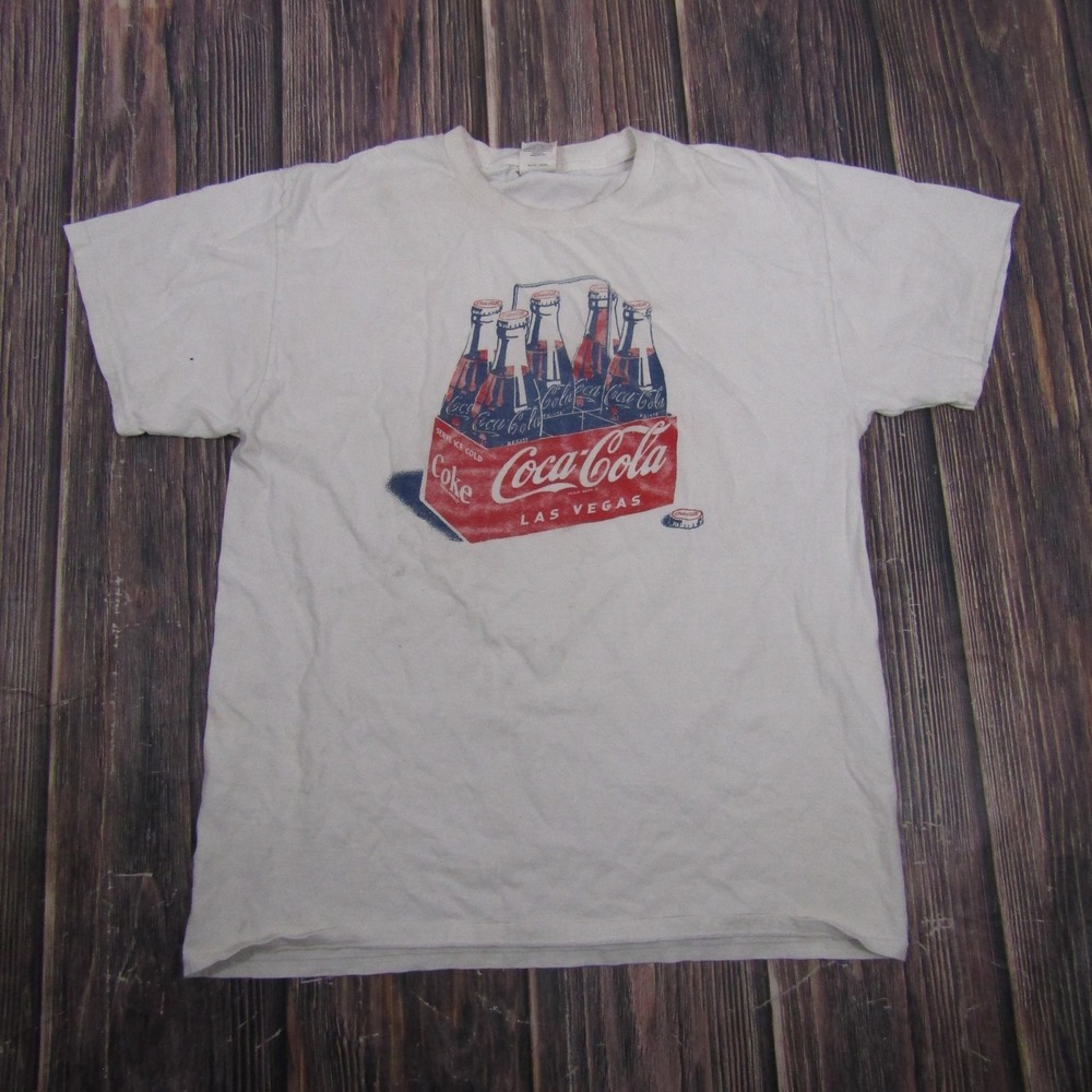 Hanes Coca-Cola Las Vegas Shirt Mens Medium White Coke Bottle Graphic Tee